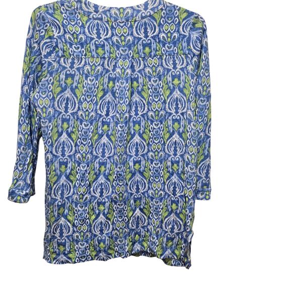 Chico’s Blue Green Linen 3/4 Sleeve Blouse Size 0 Small - Picture 2 of 8